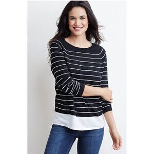 J. Jill Black & White Textured Striped Pullover Sweater Top Medium Casual Office